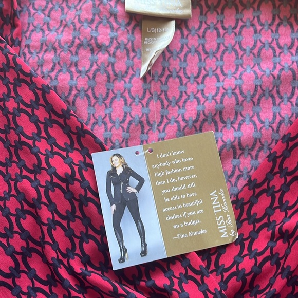 5 for $25! NWT Miss Tina V Neck RUCHED Red and Black Dress Size Large 12/14 - Picture 5 of 11